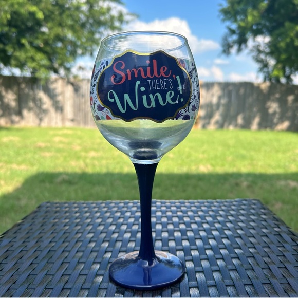 Wine Stem Wine Glass “ Smile There is Wine” - Picture 2 of 5